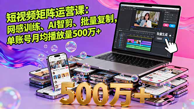 短视频矩阵运营课:网感训练、AI智剪、批量复制,单账号月均播放量500万+-鲁班聊项目