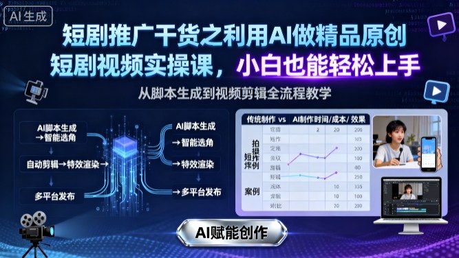 短剧推广干货之利用AI做精品原创短剧视频实操课，小白也能轻松上手-鲁班聊项目