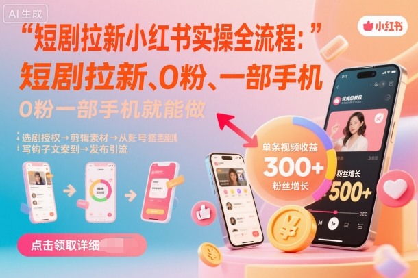 短剧拉新小红书实操全流程，0粉一部手机就可以做，详细教程-鲁班聊项目