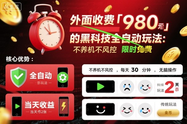 外面收费980的黑科技全自动玩法，不养机不风控，每天30分钟，无脑操作，当天收益2张【揭秘】-鲁班聊项目