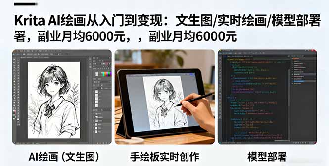 Krita AI绘画从入门到变现：文生图/实时绘画/模型部署，副业月均6000元-鲁班聊项目