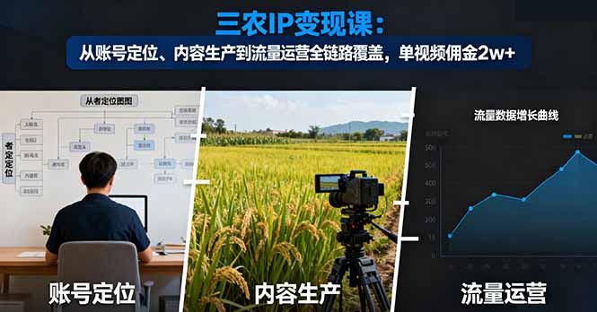 三农IP变现课：从账号定位、内容生产到流量运营全链路覆盖，单视频佣金2w+-鲁班聊项目