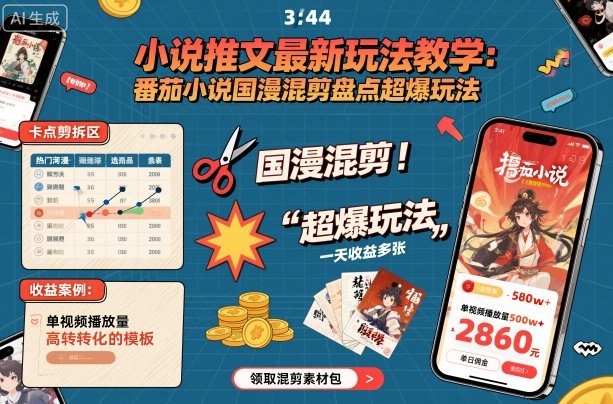 小说推文最新玩法教学，番茄小说国漫混剪盘点超爆玩法，全程干货，一天收益多张-鲁班聊项目