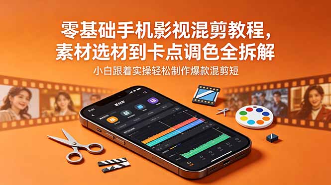 零基础手机影视混剪教程,素材选材到卡点调色全拆解,小白跟着实操轻松制作爆款混剪短片-鲁班聊项目
