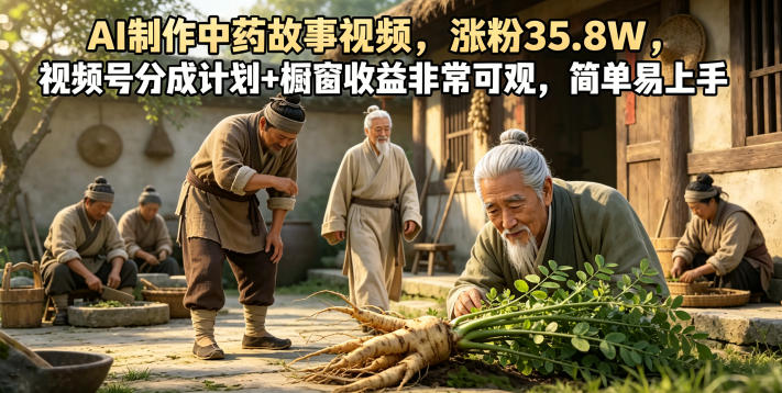 AI制作中药故事视频,涨粉35.8W,视频号分成计划+橱窗收益非常可观,简单易上手-鲁班聊项目