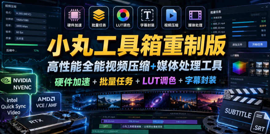 小丸工具箱重制版–高性能全能视频压缩+媒体处理工具|硬件加速+批量任务+LUT调色+字幕封装-鲁班聊项目