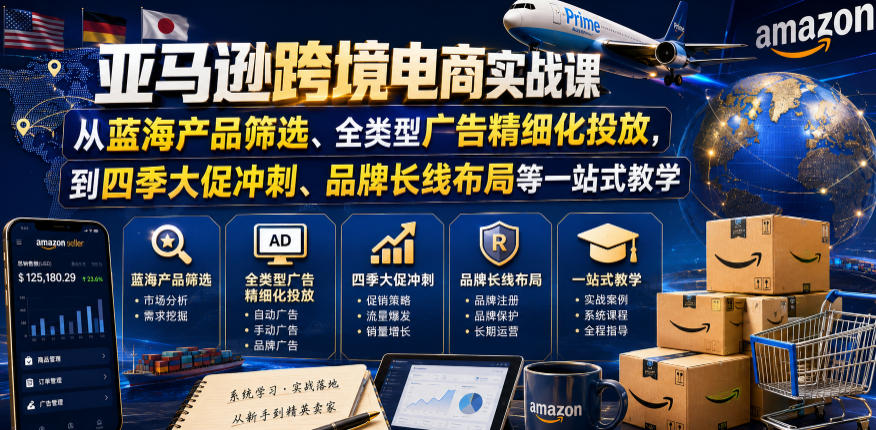 亚马逊跨境电商实战课,从蓝海产品筛选、全类型广告精细化投放,到四季大促冲刺、品牌长线布局等一站式教学-鲁班聊项目