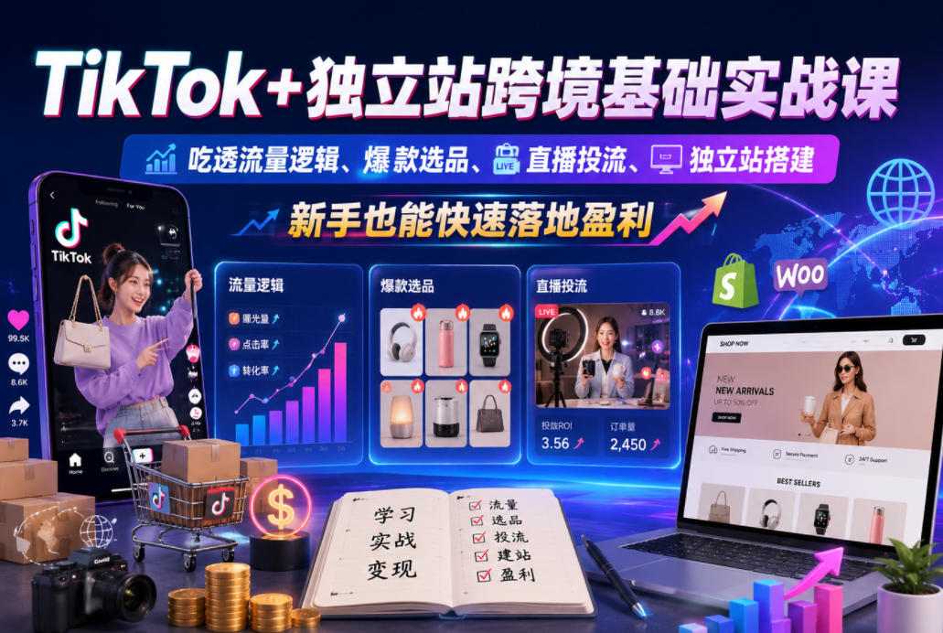 TikTok+独立站跨境基础实战课，吃透流量逻辑、爆款选品、直播投流与独立站搭建，新手也能快速落地盈利-鲁班聊项目