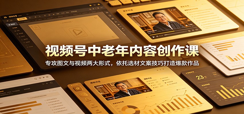 视频号中老年内容创作课:专攻图文与视频两大形式,依托选材文案技巧打造爆款作品-鲁班聊项目