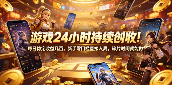 游戏24小时持续创收！每日稳定收益几百，新手零门槛直接入局，碎片时间就能做【揭秘】-鲁班聊项目