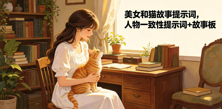 美女和猫故事提示词，人物一致性提示词+故事板-鲁班聊项目