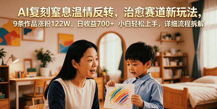 AI复刻窒息温情反转，治愈赛道新玩法，9条作品涨粉122W，日收益700+ 小白轻松上手，详细流程拆解-鲁班聊项目