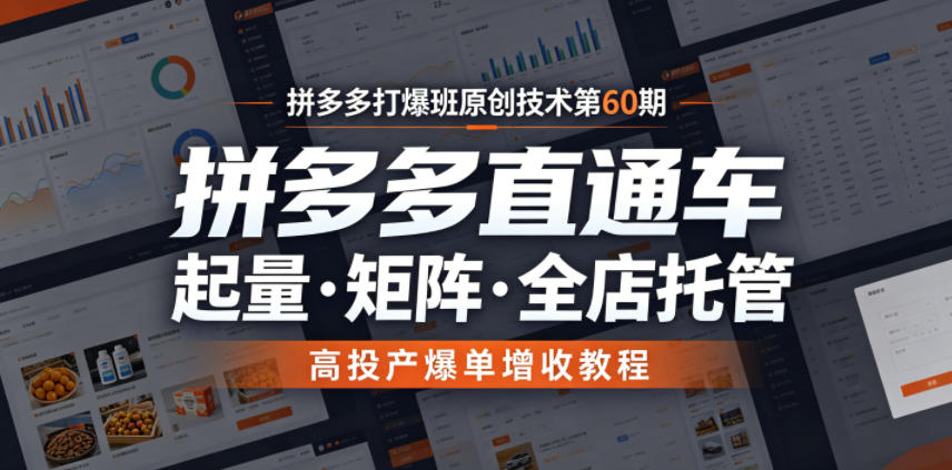 拼多多打爆班原创技术第60期,拼多多直通车,起量・矩阵・全店托管,高投产爆单增收教程-鲁班聊项目