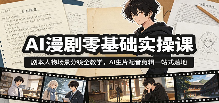 AI漫剧零基础实操课:剧本人物场景分镜全教学,AI生片配音剪辑一站式落地-鲁班聊项目