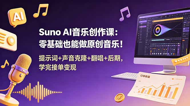 Suno AI音乐创作课:零基础也能做原创音乐!提示词+声音克隆+翻唱+后期,学完接单变现-鲁班聊项目