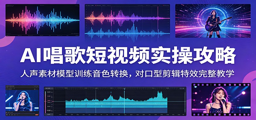 AI唱歌短视频实操攻略：人声素材模型训练音色转换，对口型剪辑特效完整教学-鲁班聊项目