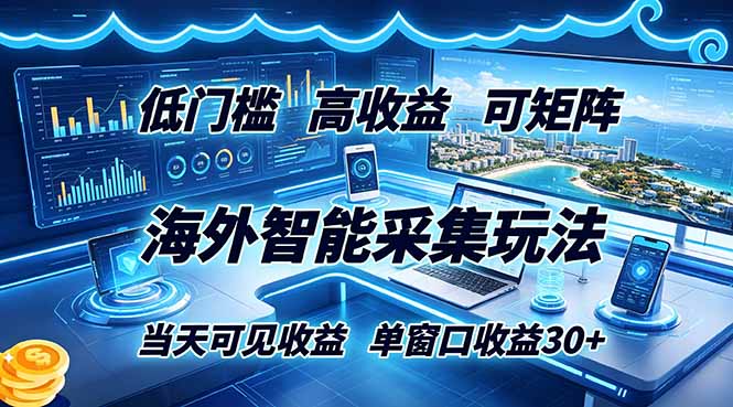 海外智能采集玩法，低门槛高单价可矩阵，当天可见收益，单窗口30+-鲁班聊项目