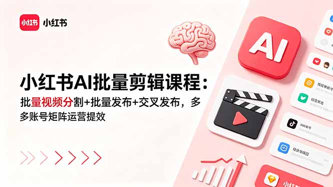 小红书AI批量剪辑课程：批量视频分割+批量发布+交叉发布，多账号矩阵运营提效-鲁班聊项目