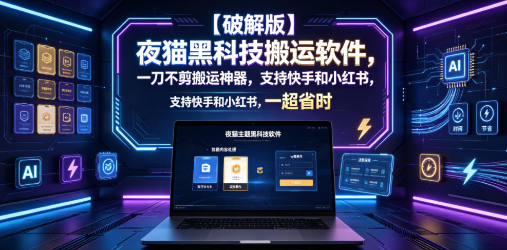 【破解版】夜猫黑科技搬运软件，一刀不剪搬运神器，支持快手和小红书，一键搬运超省时！-鲁班聊项目
